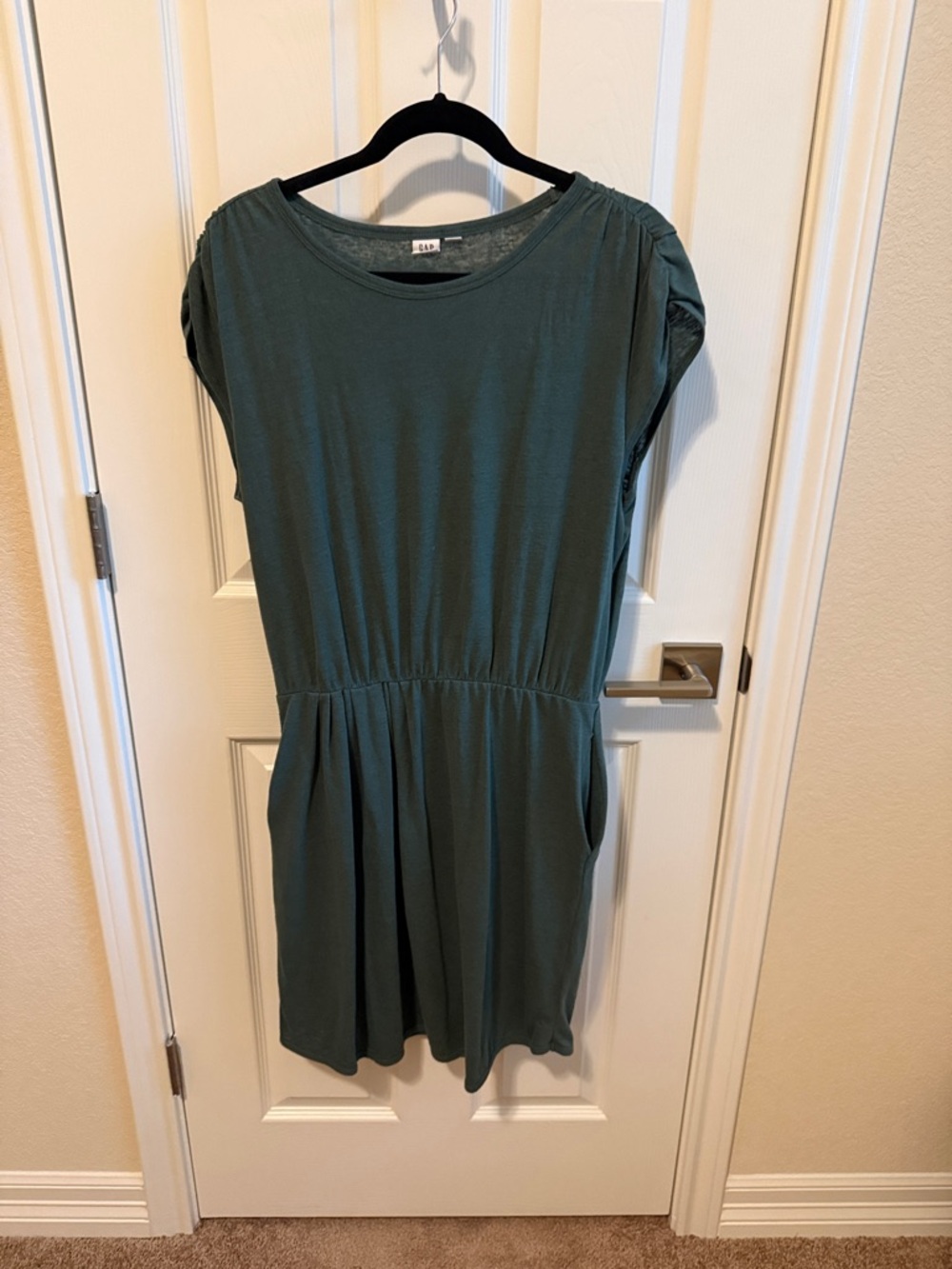 GAP Green Short-Sleeve Elastic-Waist Mini Dress